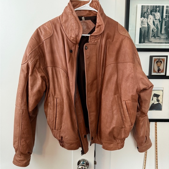 Other - Vintage Tan Leather Bomber Jacket